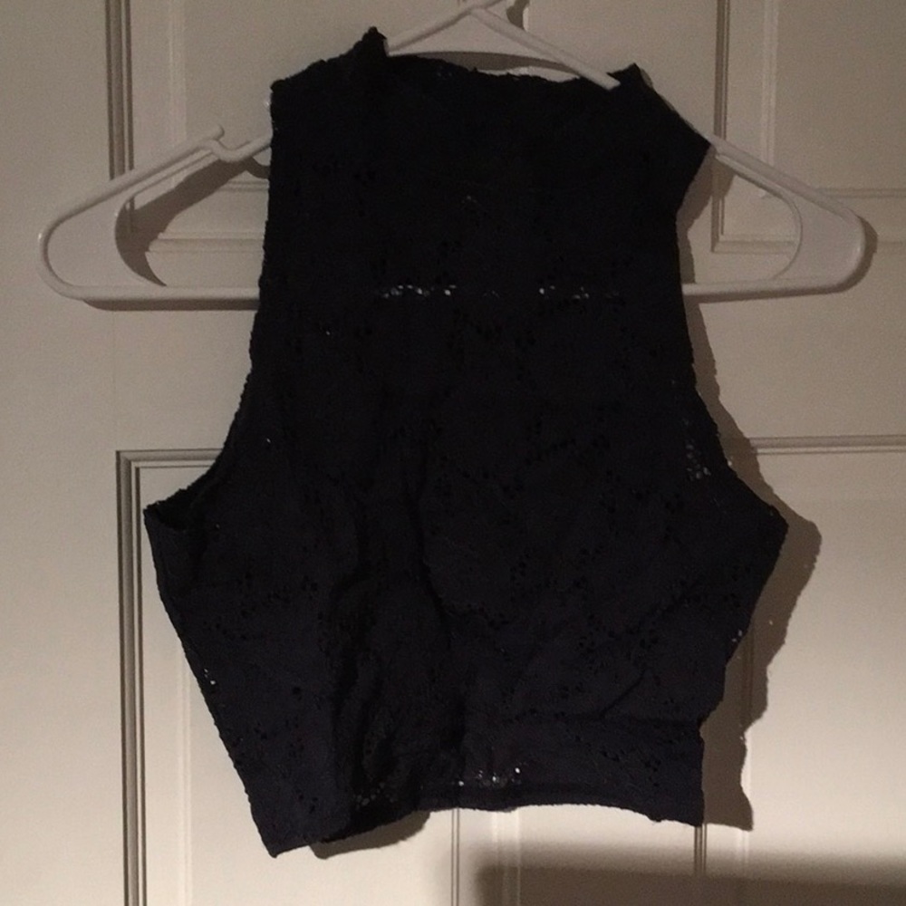 Navy Blue Lace Crop Top